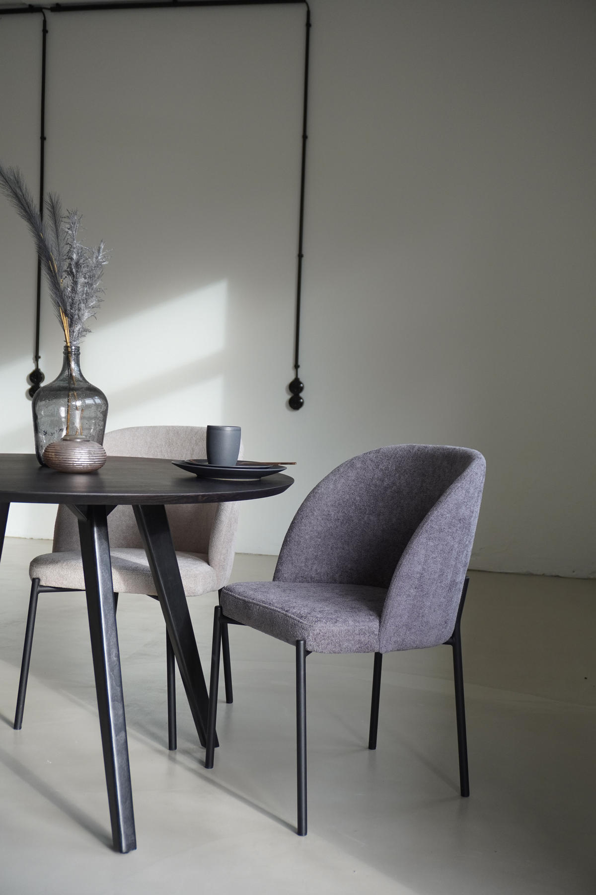 STUHL Kris bouclé grau - Schwarz/Grau, Textil/Metall (53/84/53cm) - INKA furniture