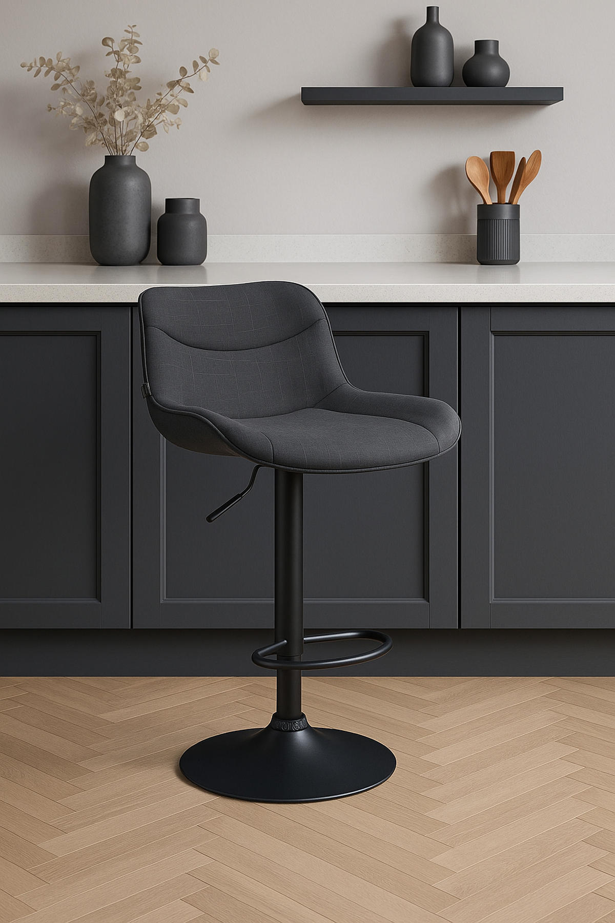 BARHOCKER Vulcano Stoff schwarz dunkelgrau - Dunkelgrau/Schwarz, Textil/Metall (49/106/51cm) - TPFLiving