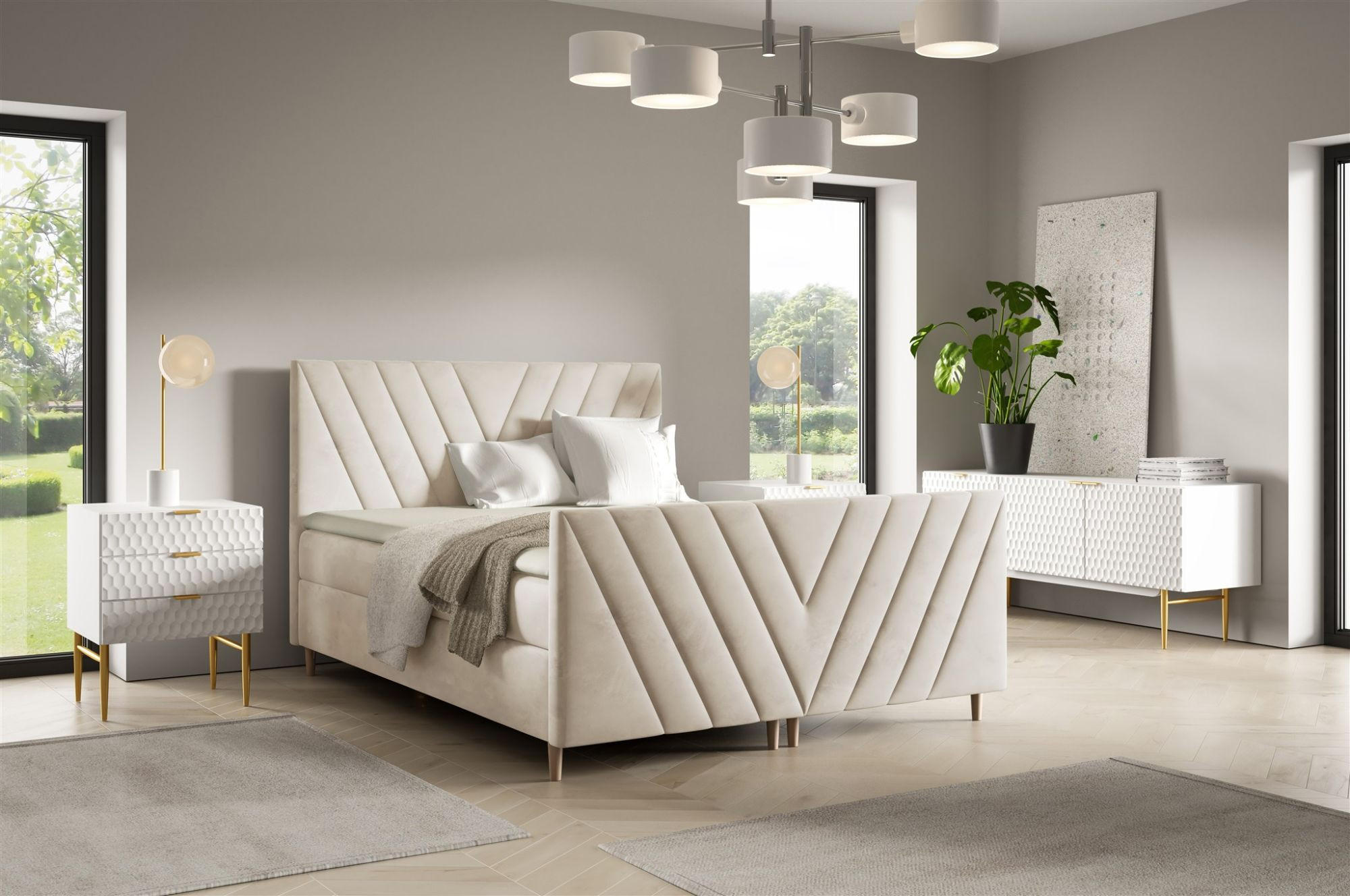 Thumbnail - Fun Möbel Boxbett, Weiß, Textil, 180x220 cm, Schlafzimmer, Betten, Boxspringbetten