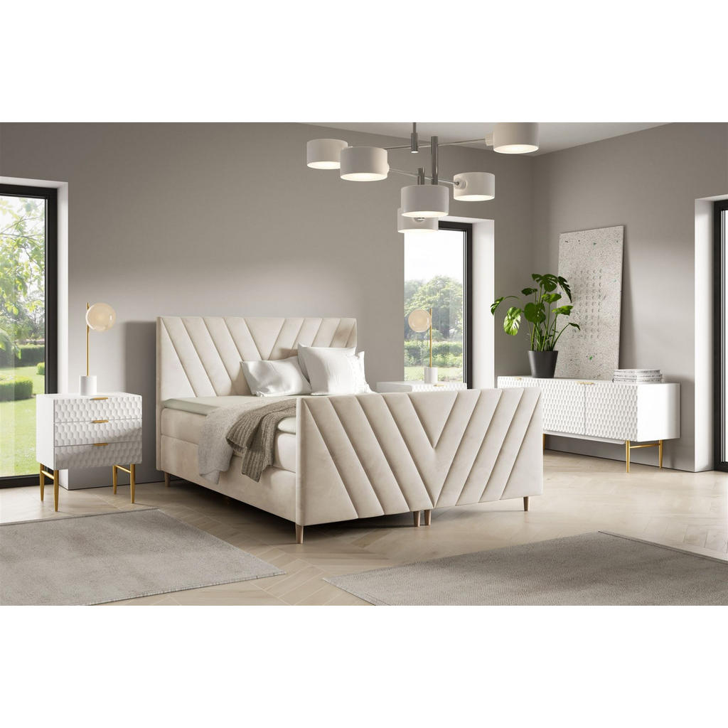 Thumbnail - Fun Möbel Boxbett, Weiß, Textil, 120x200 cm, Schlafzimmer, Betten, Boxspringbetten