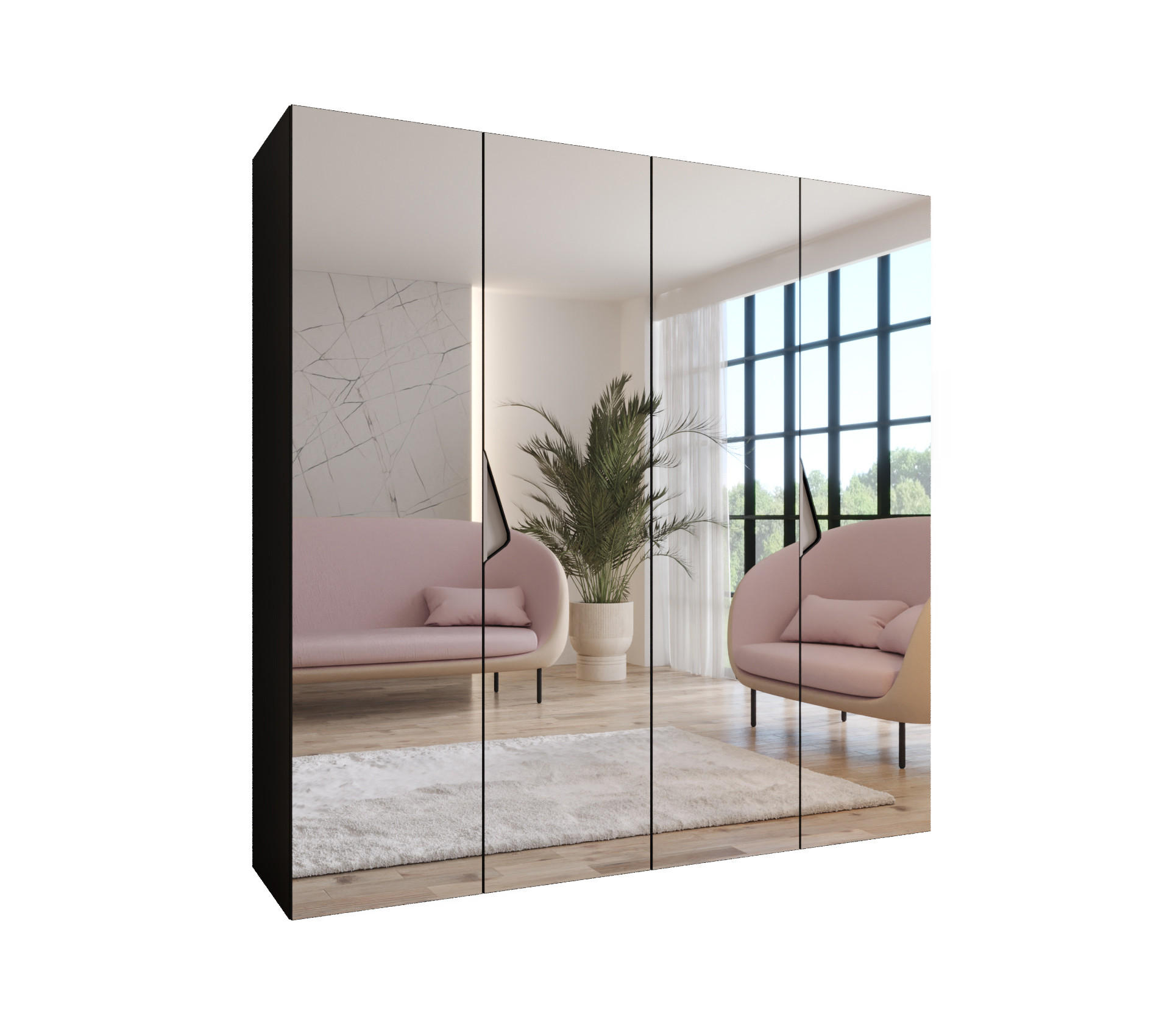 Abiks Möbel Drehtürenschrank Schwarz, Beige 200x202x52 cm