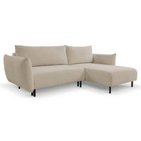 ECKSOFA ADEL mit Schlaffunktion und Bettkasten, L-förm, Metallbeine, verstellbar lose Rückenkissen, freistehend, RECHTS, 257x171x90 cm, Beige - Beige, Holz/Textil (257/171cm) - DomoHome