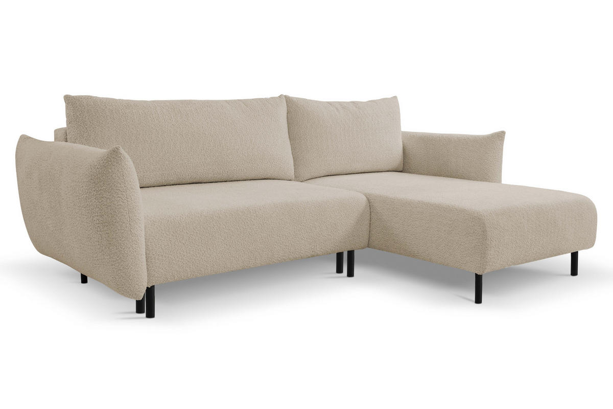 ECKSOFA ADEL mit Schlaffunktion und Bettkasten, L-förm, Metallbeine, verstellbar lose Rückenkissen, freistehend, RECHTS, 257x171x90 cm, Beige - Beige, Holz/Textil (257/171cm) - DomoHome