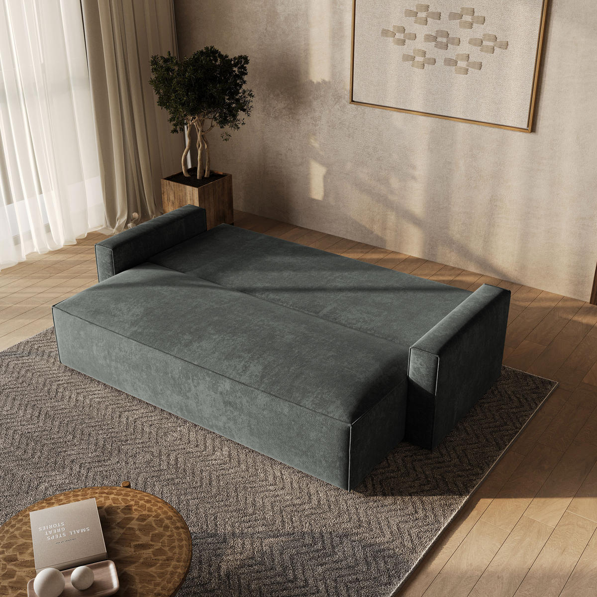 BETTSOFA MENI LM Grau Chenille-Stoff mit Schlaffunktion - Grau, Textil (232/85/87cm) - MASSENO