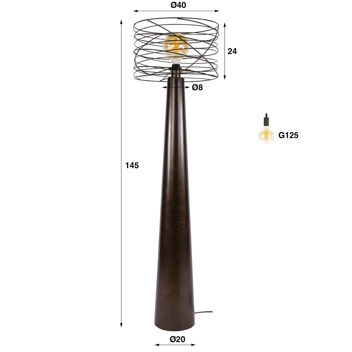 STEHLEUCHTE Curl Braun 40/40/145 cm - Braun, Metall (40/40/145cm) - Hoyz Collection