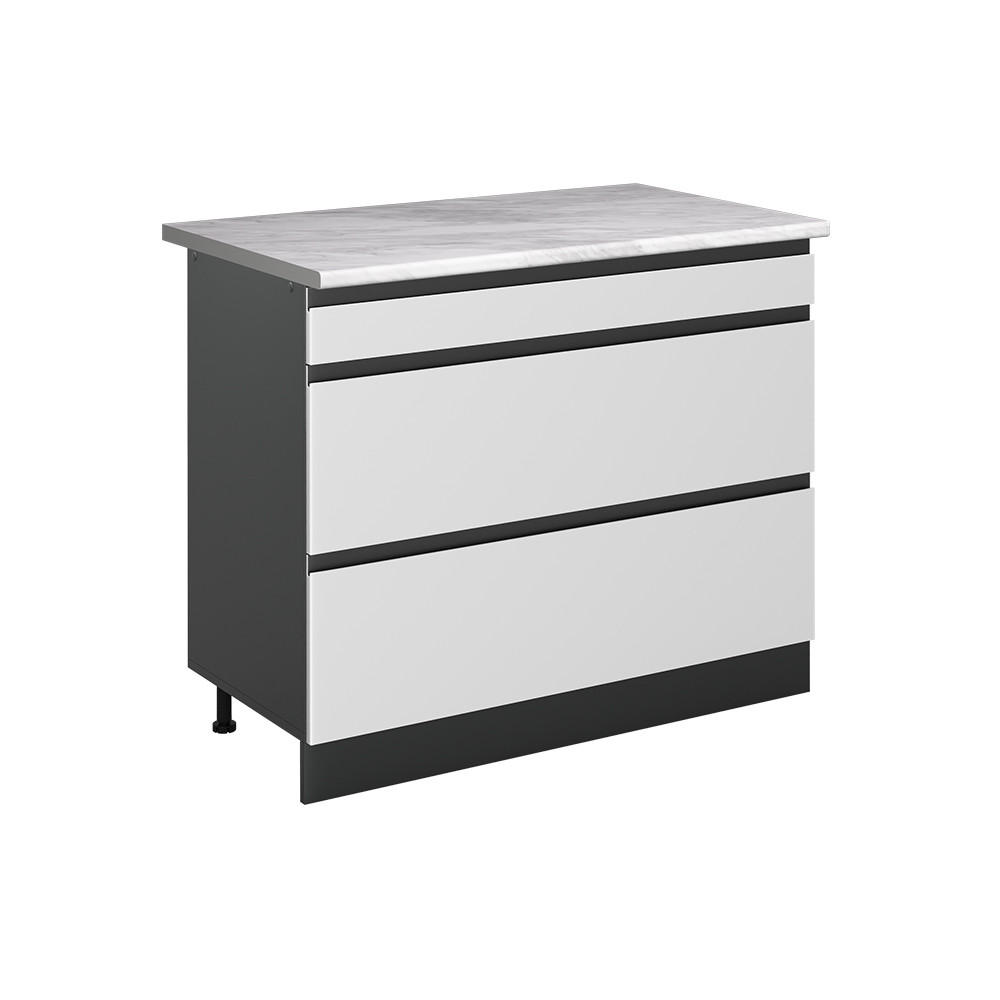 KÜCHENUNTERSCHRANK R-Line, Weiß/Anthrazit, 100 cm Arbeitsplatte Marmor - Anthrazit/Weiß, Holzwerkstoff (100/81.6/60cm) - Vicco