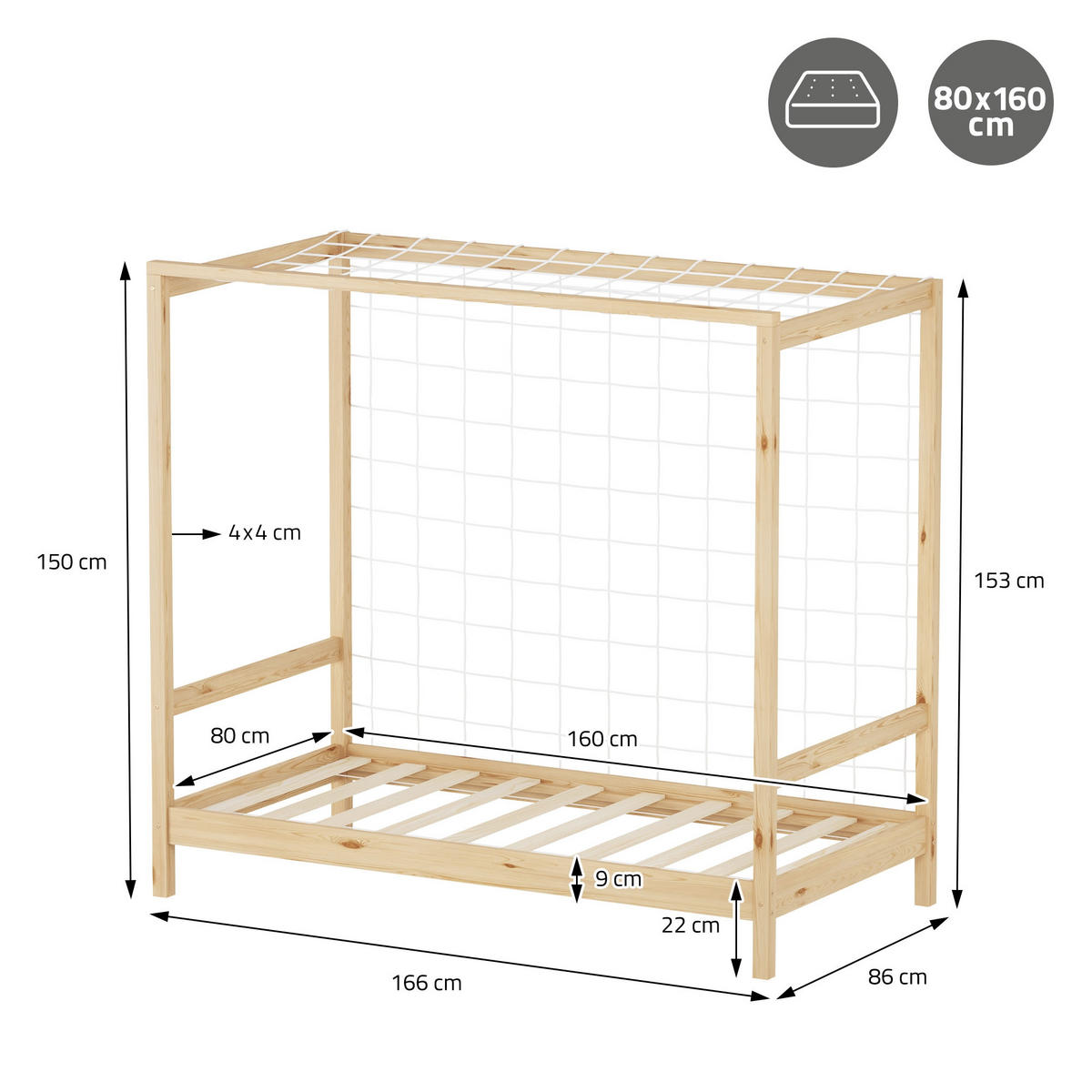 KINDERBETT Fußballtor 80x160 cm Natur - Hellbraun, Holz (80/160cm) - ML-DESIGN