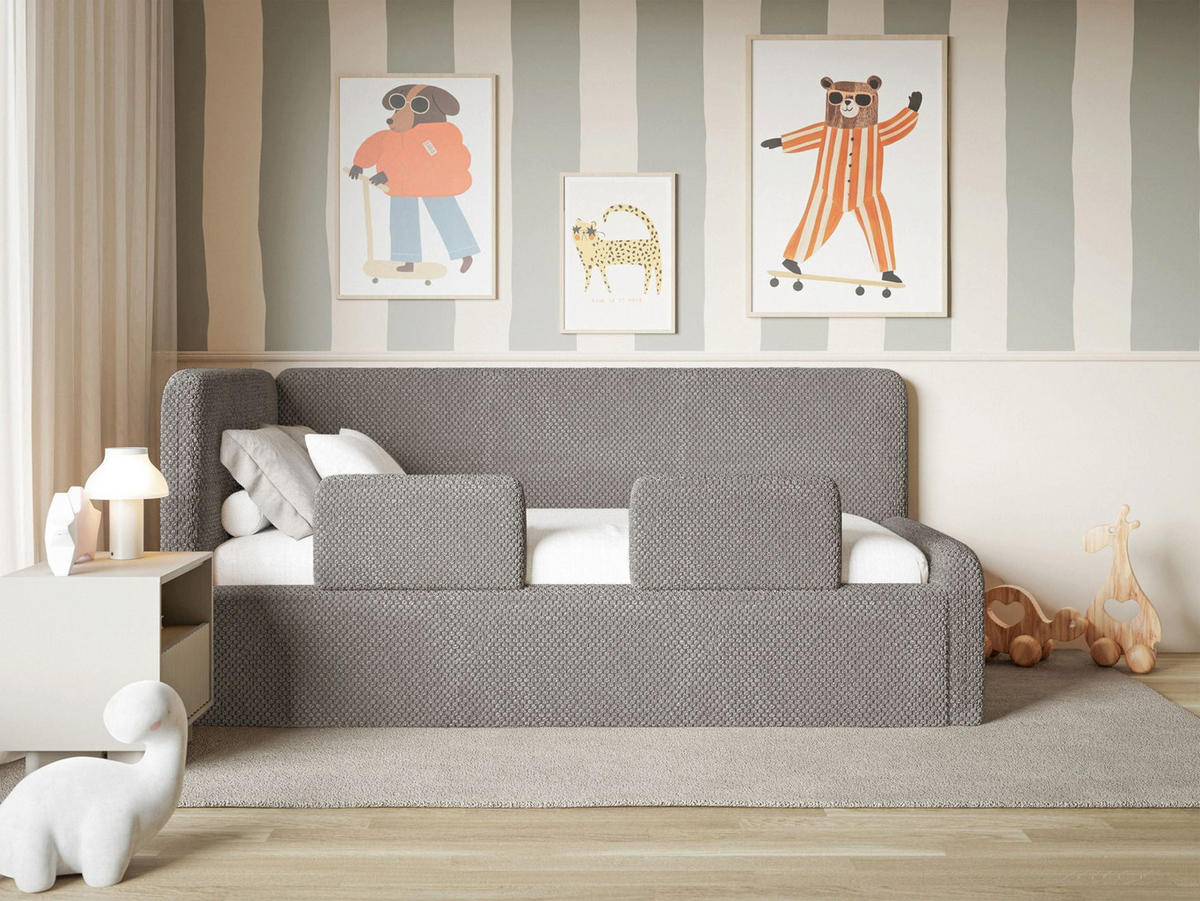 KINDERBETT Fanko Plüsch Taupe 90x200 cm - Graubraun/Schwarz, Kunststoff/Textil (90/200cm) - Selsey