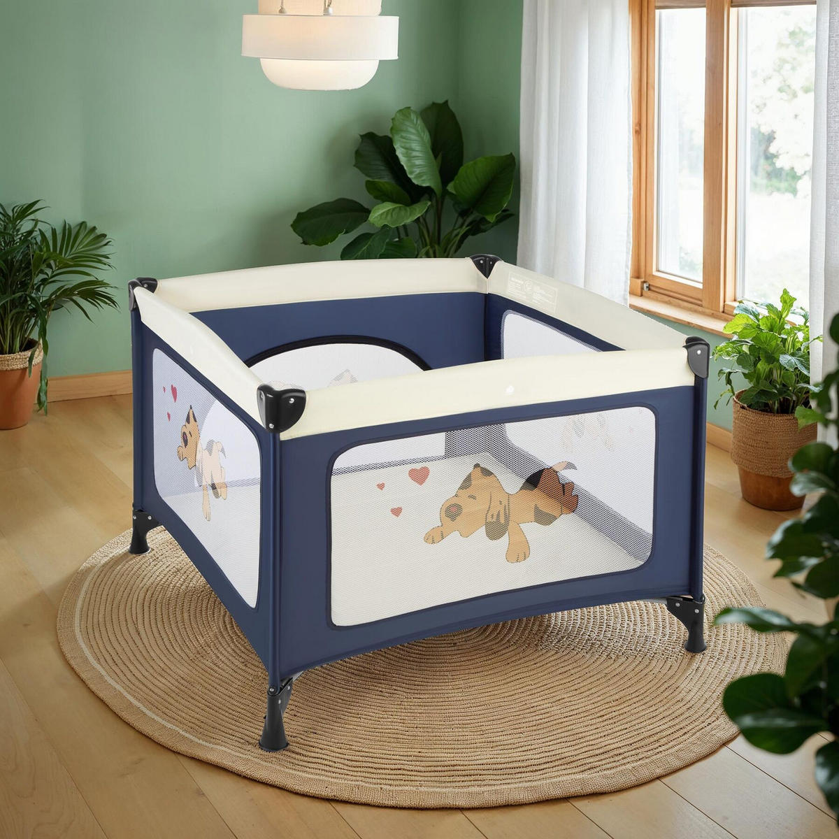 LAUFSTALL für Baby Tommy Junior, 105 x 105 x 78 cm, blau - Blau, Textil (105/75/105cm) - tectake