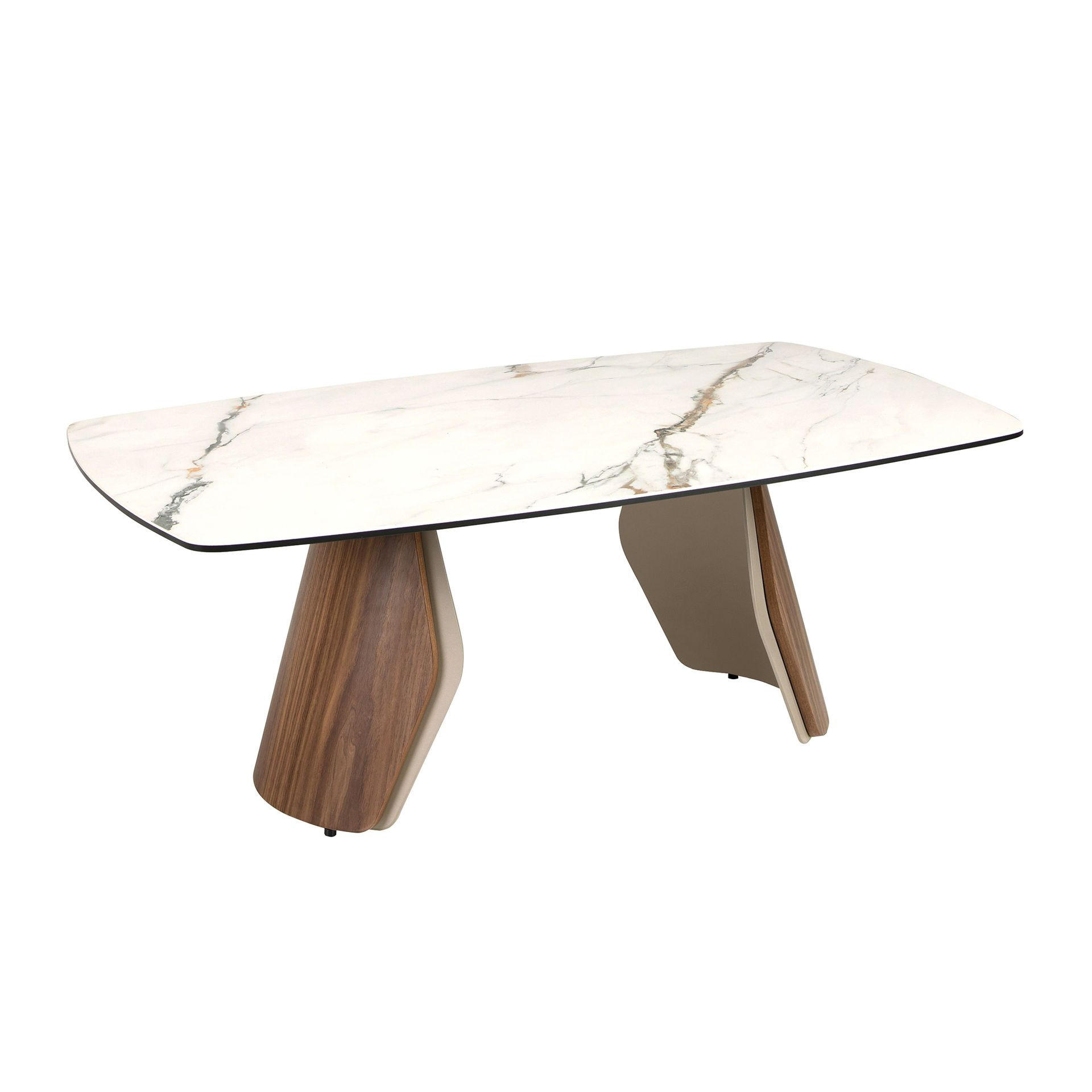 ANGEL Cerdá Ovaler Couchtisch aus Feinsteinzeug, Sandstahl & Nussbaum 120×70×43 cm - Sandfarben/Walnussfarben, Holz/Keramik (70/120/43cm) - ANGEL CERDA