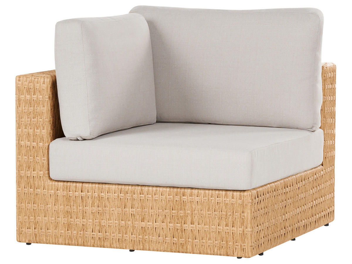 GARTEN-ECKSOFA mit Tisch 4-Sitzer Polyrattan rechtsseitig Beige Oliveri - Beige/Naturfarben, Kunststoff - Beliani