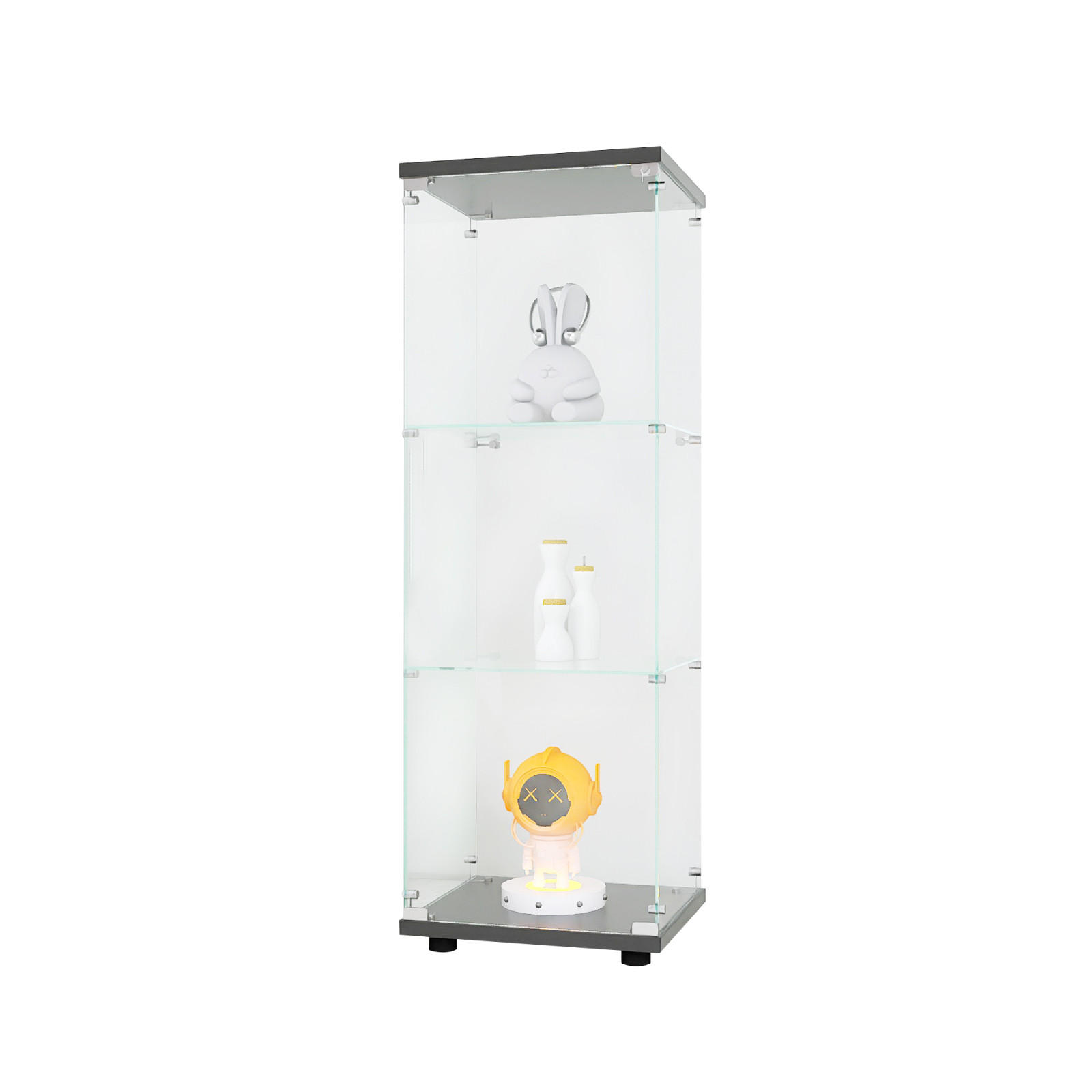 GLASVITRINE Schwarz mit 1 Tür und 3 Einlegeböden, mit Schloss - Schwarz, Glas (36.3/125.2/42.4cm) - BPKADHY