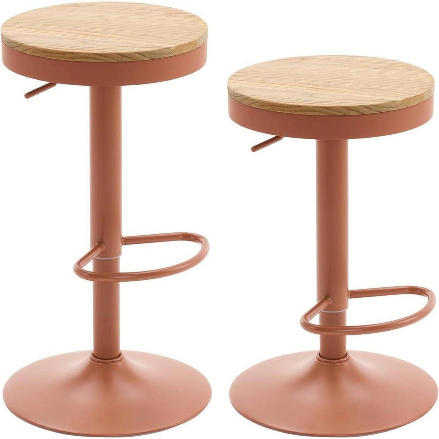 BARHOCKER 2er Set Holz Höhenverstellbar Schwenkbar Terrakotta Vintage - Bordeaux, Holz (38.5/56/38.5cm)