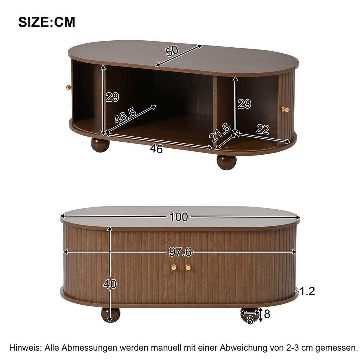 TV-SCHRANK SET mit Couchtisch Stauraum Nussbaum & MDF 2-teilig - Braun, Holz (50.5/16/116.5cm) - FLIEKS