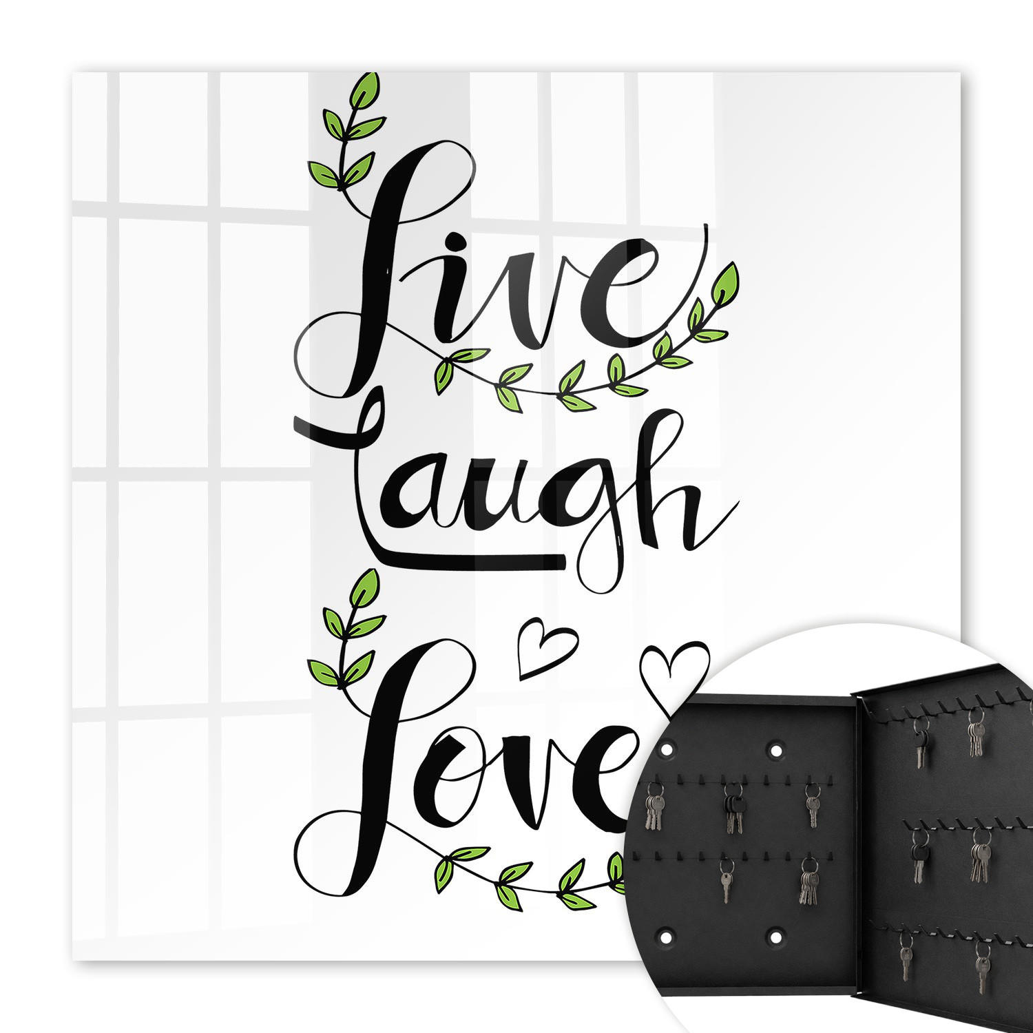 SCHLÜSSELBOX Schwarz 30x30 cm- Türöffnung nach rechts - Positive Typografie - Weiß, Metall (30/30/5cm) - TULUP