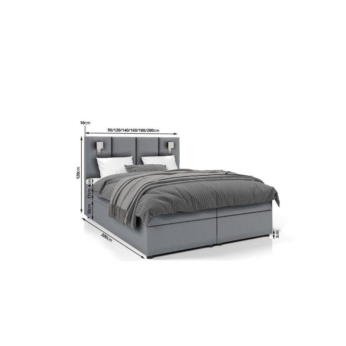 BOXBETT Parma Bonellfederkern inkl. 7-Zonen Topper T-30 mit Bettkasten - Blaugrau, Holz/Holzwerkstoff (120/200cm) - Best For Home