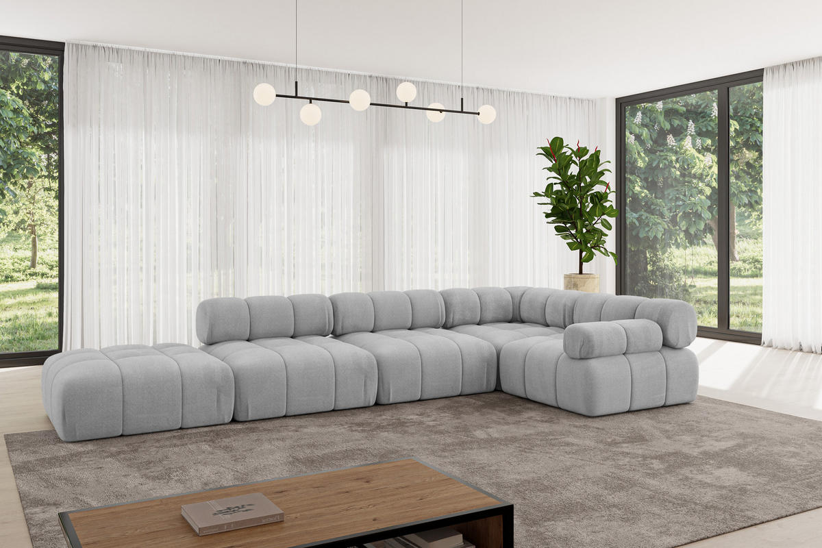 ECKSOFA modulares Sofa Felto-L2 - 380x190x70 cm Hellgrau Velours - Hellgrau, Holzwerkstoff/Textil (380/190cm) - ALTDECOR