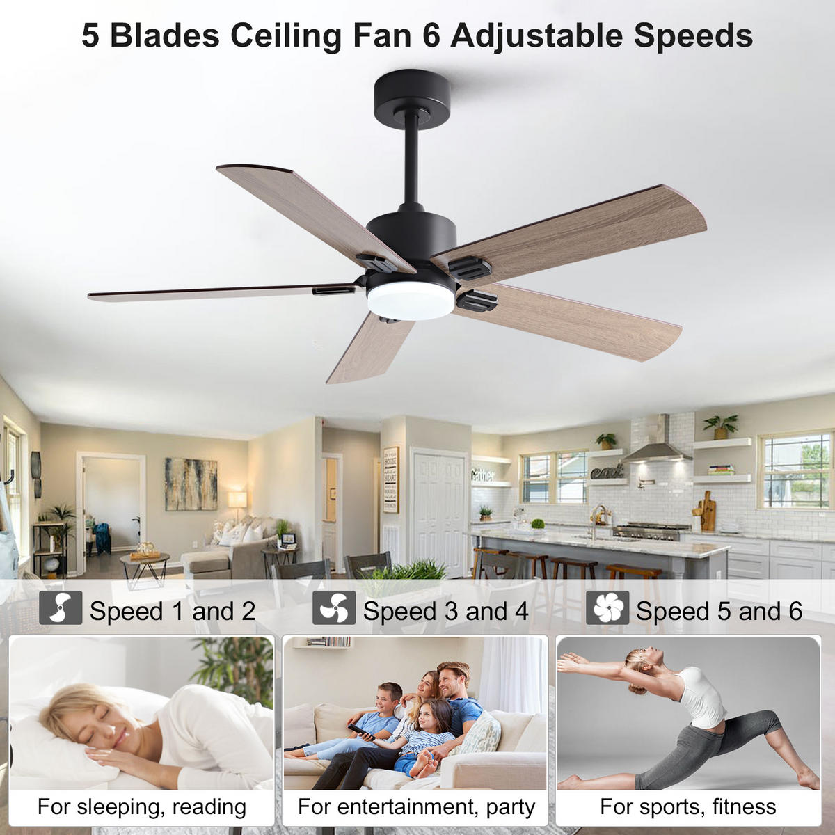 DECKENVENTILATOR DE-16245 42 Zoll mit Doppelfinish & Fernbedienung Schwarz - Walnussfarben, Holz/Metall (107/107/45cm) - ComfortXL