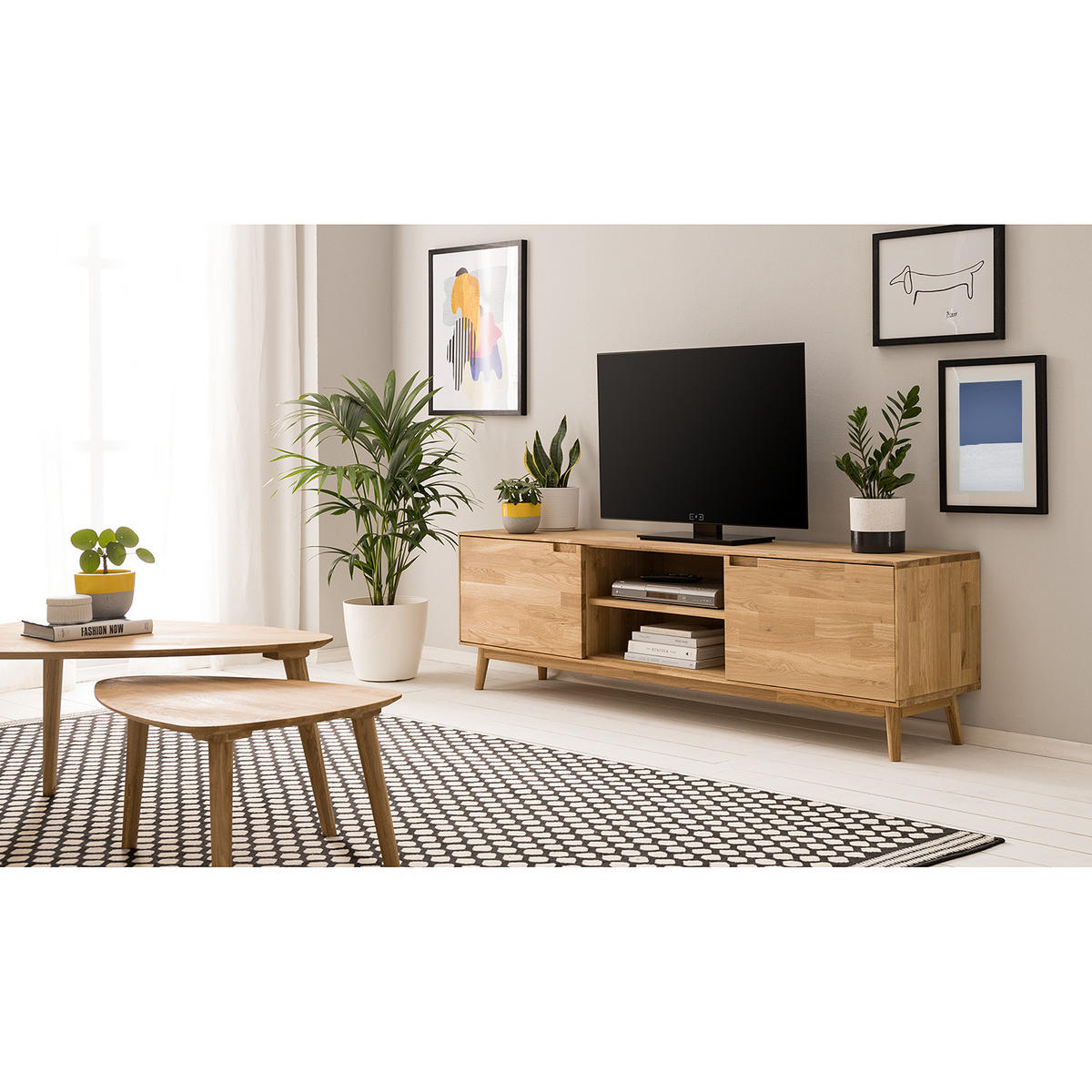 TV-LOWBOARD - Eiche massiv - Eiche - Eichefarben/Braun, Holz (180/54/39cm) - home24