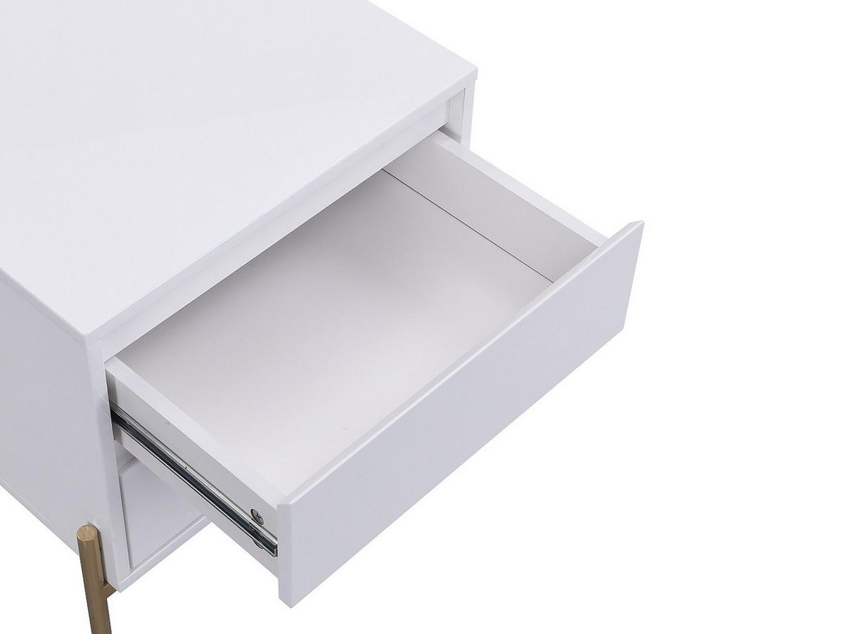 2ER-SET Nachttische mit 2 Schubladen - MDF & Metall - Weiß lackiert & Goldfarben - KORASA - Weiß, Holz (40/50/50cm) - Pascal Morabito
