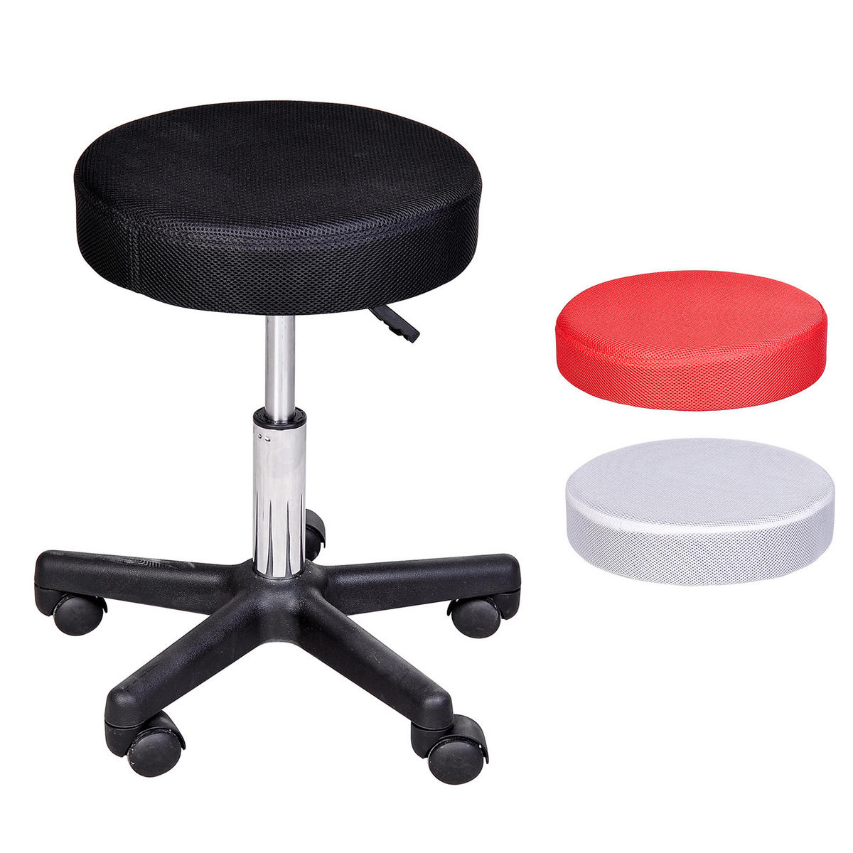 BÜROHOCKER DE-18004 höhenverstellbar mit 3 Hussen Schwarz - Schwarz, Holzwerkstoff (35/54/35cm) - ComfortXL