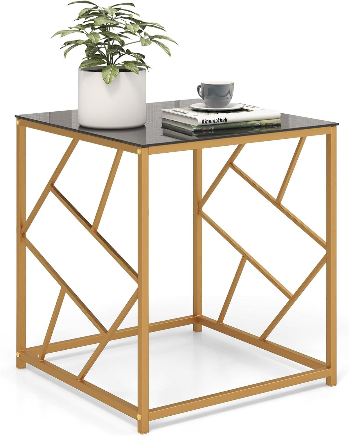 BEISTELLTISCH 55cm Gold - Goldfarben, Glas (50/50/55cm) - COSTWAY