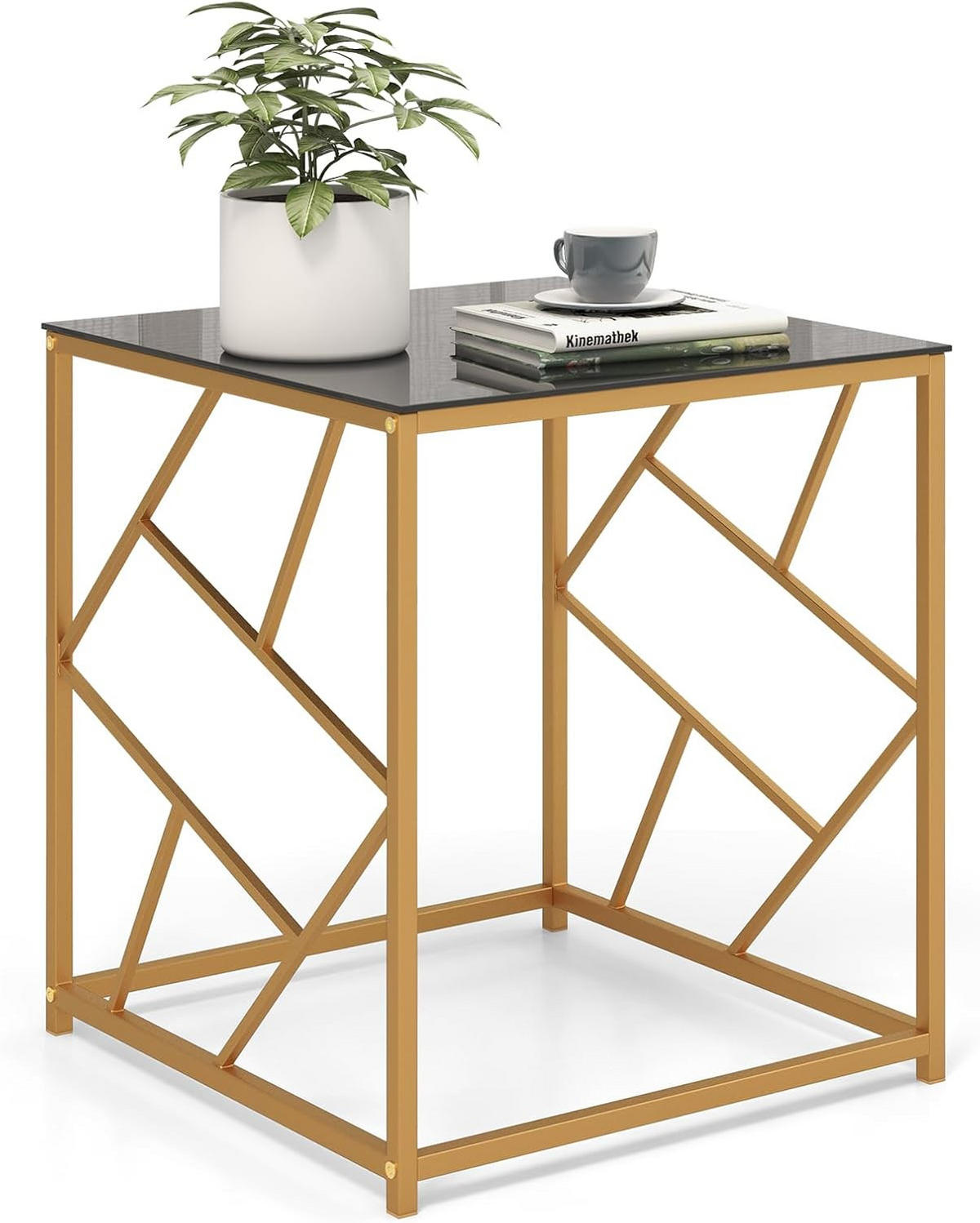 BEISTELLTISCH 55cm Gold - Goldfarben, Glas (50/50/55cm) - COSTWAY