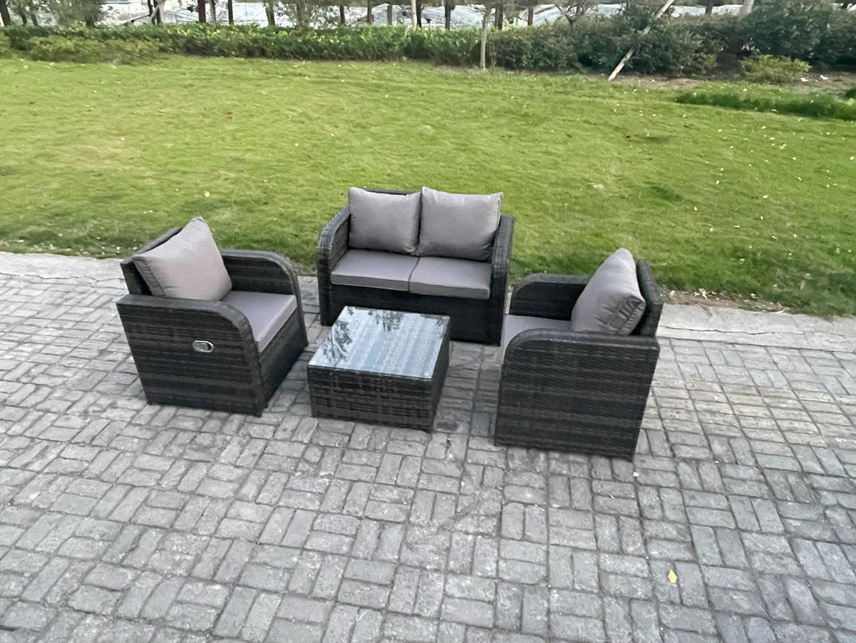 LOUNGESOFA-SET Polyrattan Dunkelgrau 4-Sitzer - Dunkelgrau, Metall - Fimous
