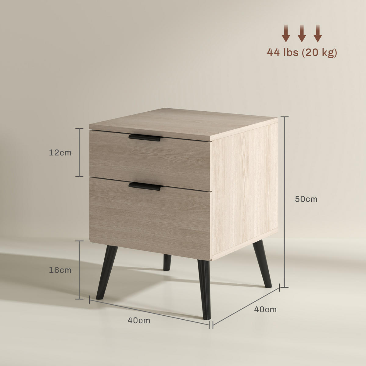 NACHTSCHRANK 2er-Set DE-12853 2-stöckige Schublade Eiche - Eichefarben, Holzwerkstoff (40/50/40cm) - ComfortXL