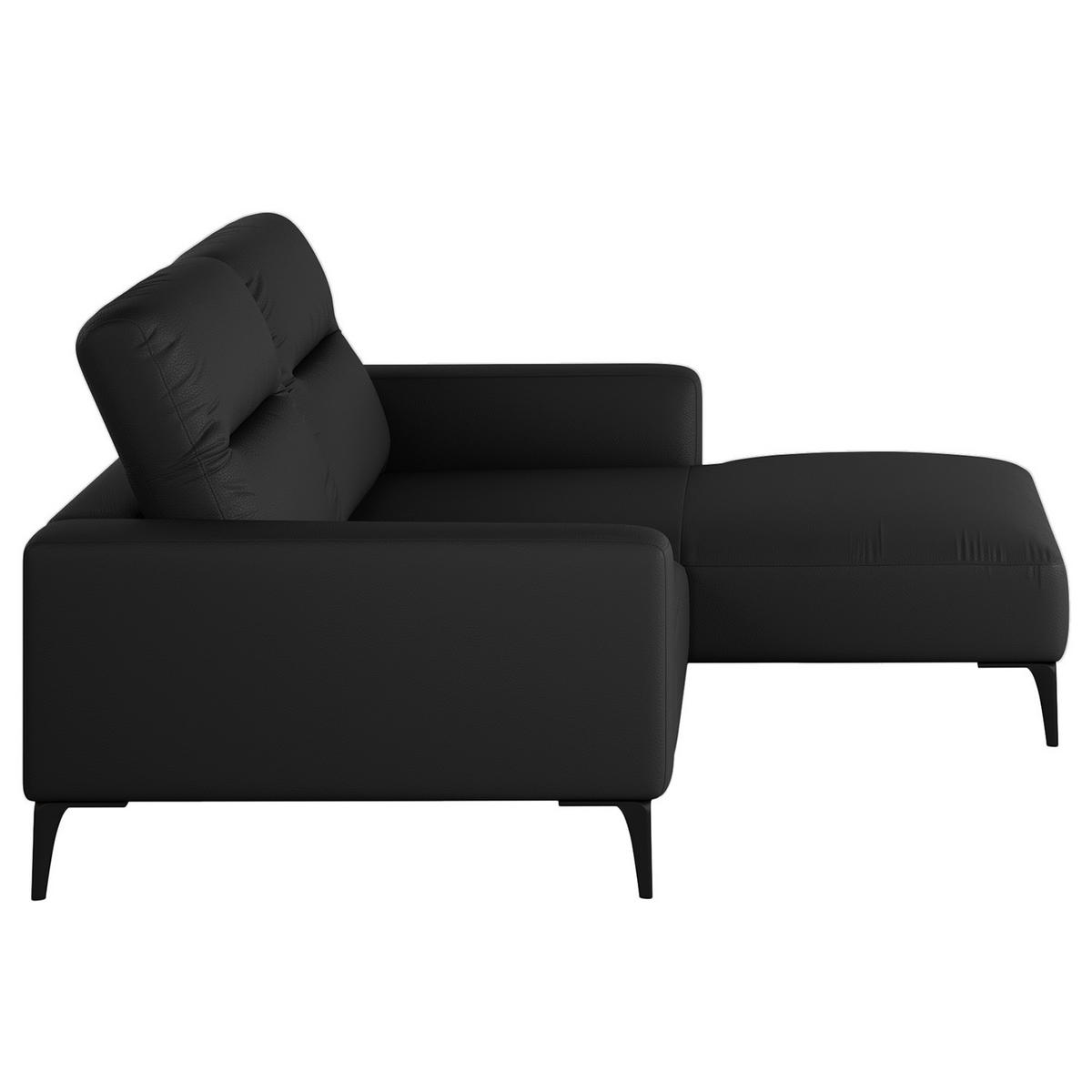 1,5-SITZER ECKSOFA mit Longchair - Schwarz, Leder/Metall (232/180cm) - home24