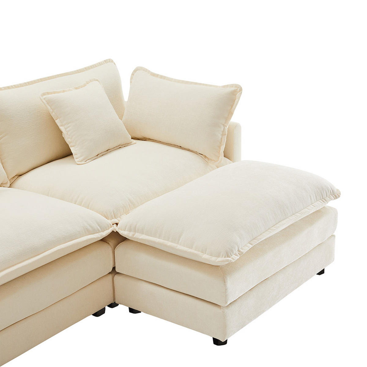 ECKSOFA in Beige Chenille-Stoff mit Fußstütze - Beige, Kunststoff/Textil (147/283cm) - KOMHTOM