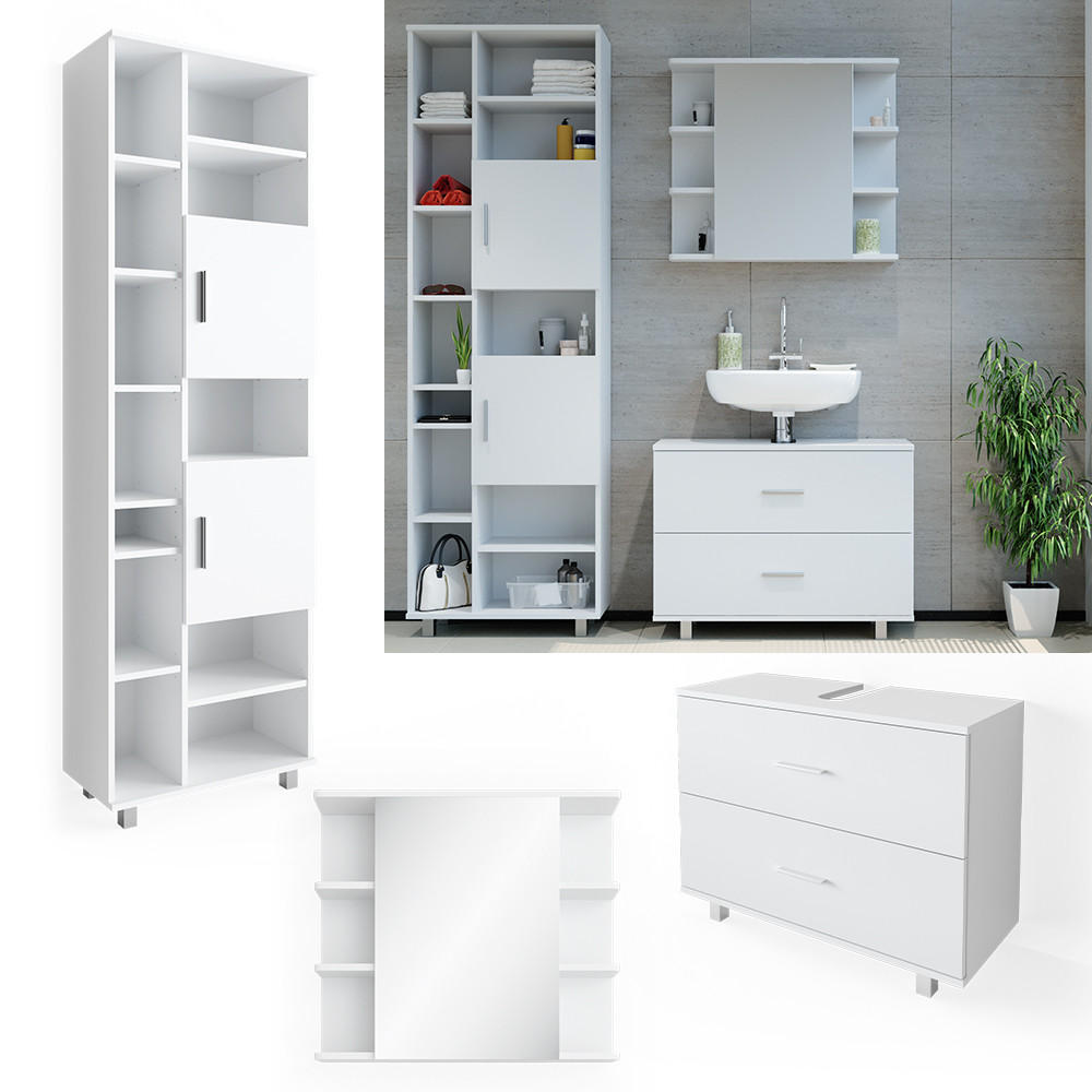 BADMÖBEL-SET Ilias Weiß 3 Teile, mit Hochschrank - Weiß, Holzwerkstoff (80.2/60.8/33cm) - Vicco