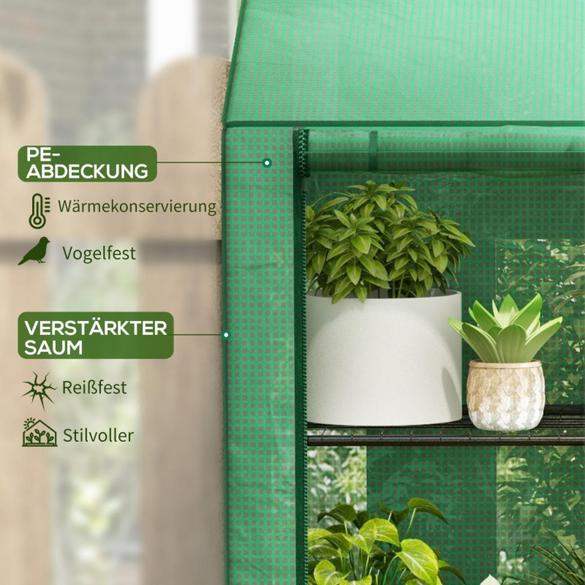 GEWÄCHSHAUS aus Stahl 143x46x141/151 cm in Grün mit 2 Rolltüren - Grün, Metall (46/151/143cm) - Modfu