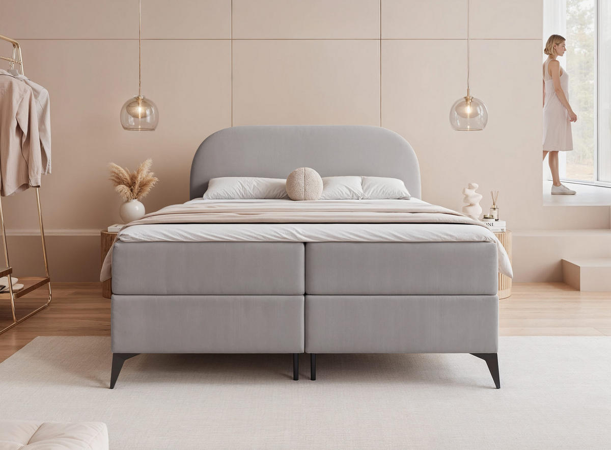 BOXBETT NOELIA 140/200 cm mit Matratze und Topper, Grau - Grau, Textil/Metall (140/200cm) - Idohome