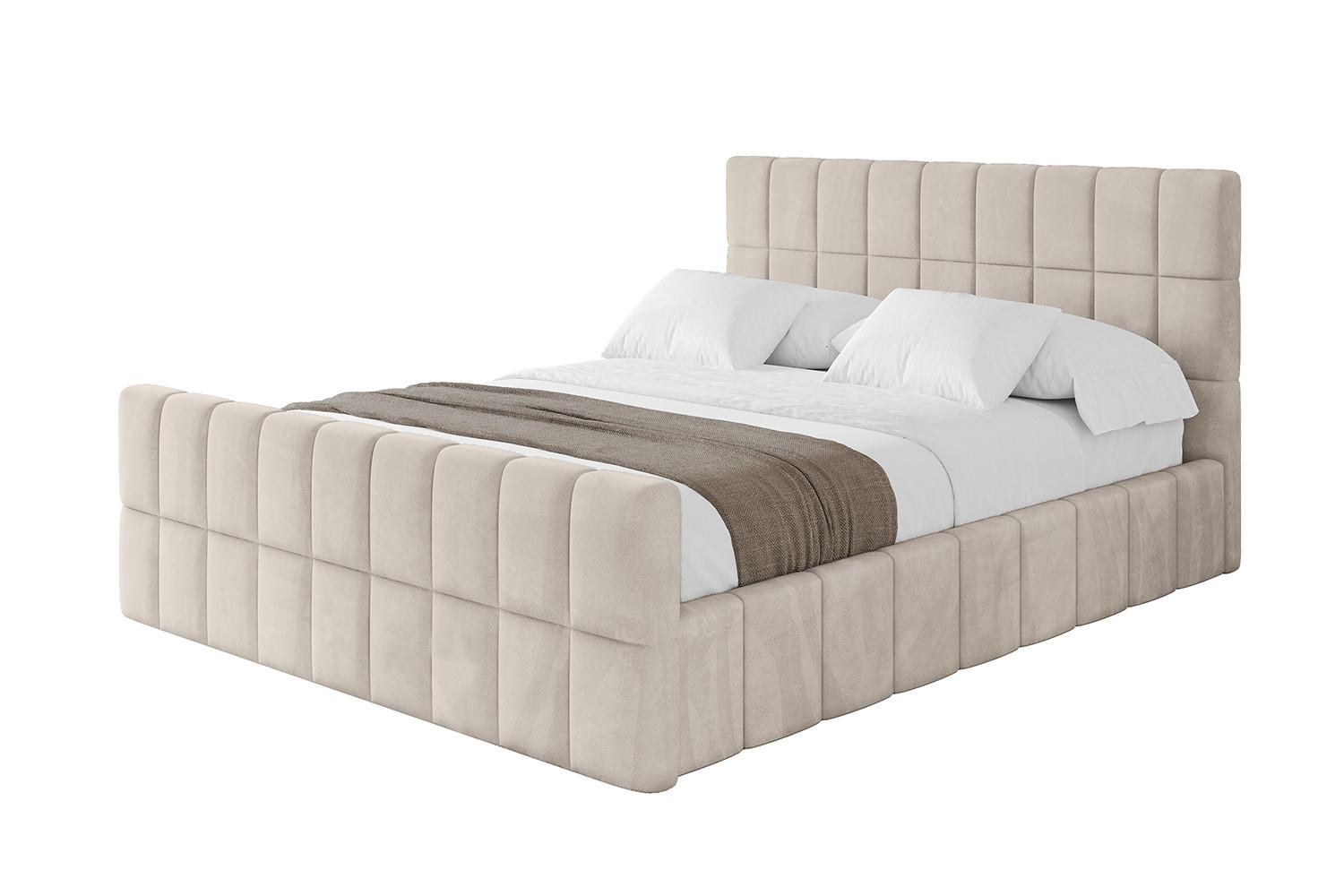 POLSTERBETT mit Bettkasten, Fußteil und Lattenrost, Boxbett ohne Matratze - AMEA-Z 200x200 Beige - Beige, Holzwerkstoff/Textil (200/200cm) - ALTDECOR