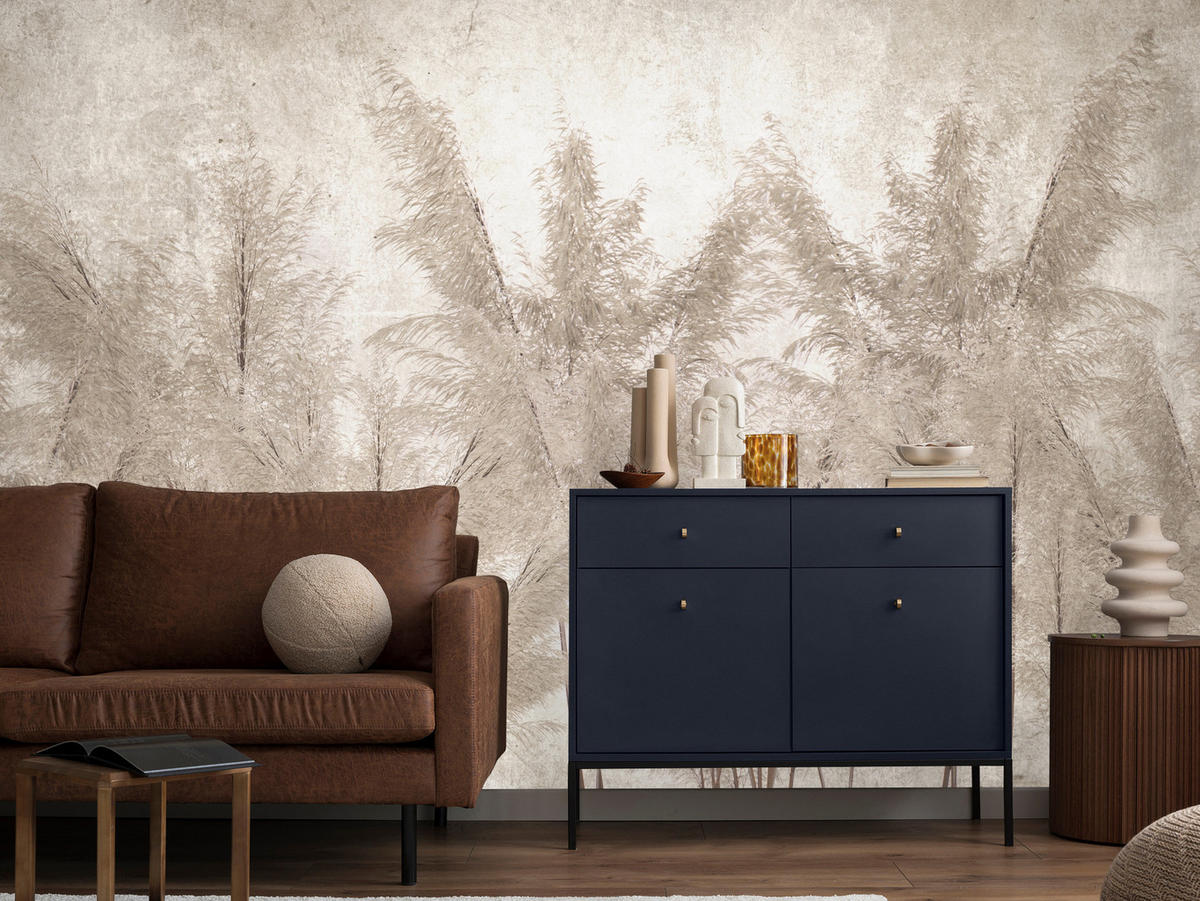 FOTOTAPETA Pre Spálňu Tráva Pampasová Vintage Béžová Boho 150 x 105 cm - hnedá/béžová, papier (150/105cm) - Muralo