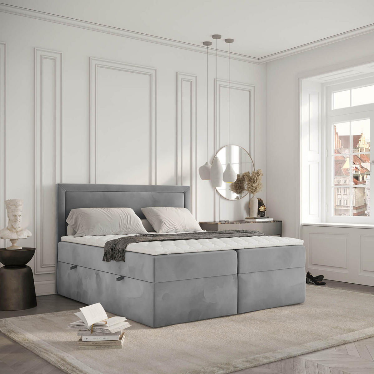 BOXBETT Jodan 140/200 cm Grau im Magic Velvet Stoff - Schwarz/Grau, Holz/Holzwerkstoff (140/200cm) - AltaBeds