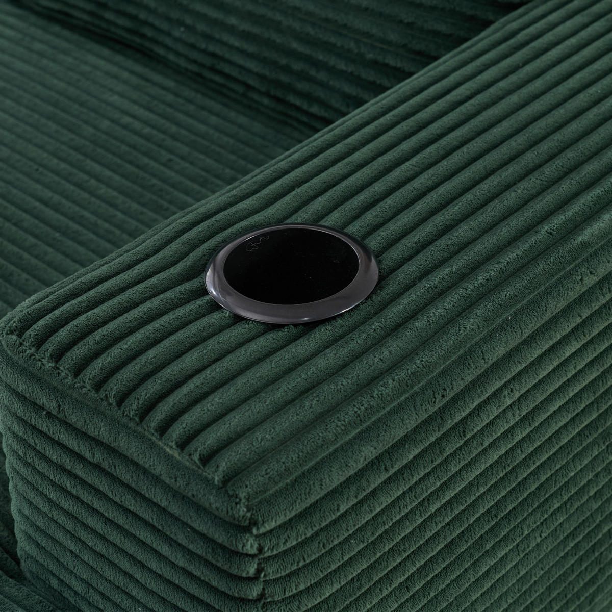 2-SITZER ECKSOFA Cord Retrogrün mit 3 Kissen und 2 Becherhalter - Jadegrün, Textil (265/176cm) - WISHDOR