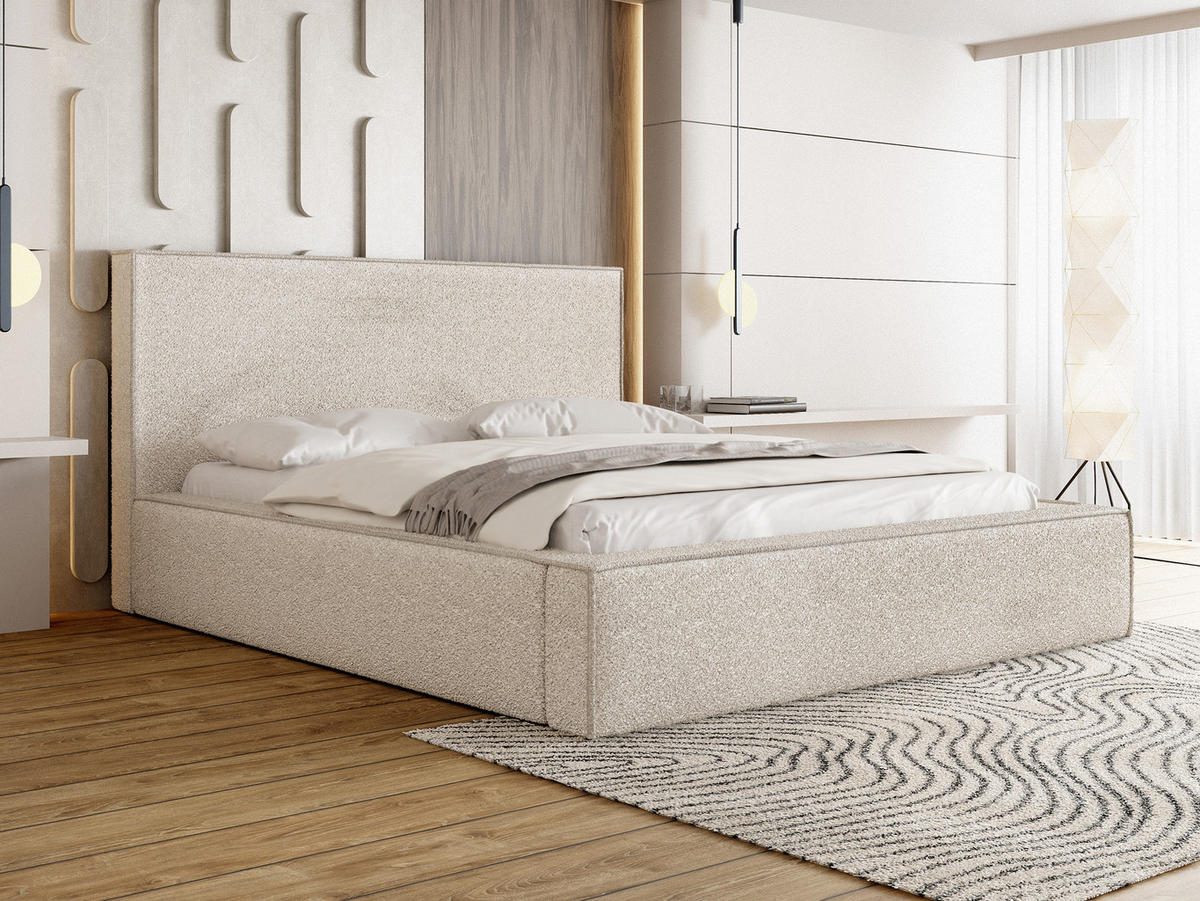 POLSTERBETT Terra mit Bettkasten, Beige Boucle 160x200 cm - Beige/Birkefarben, Holz/Holzwerkstoff (160/200cm) - WFL GROUP