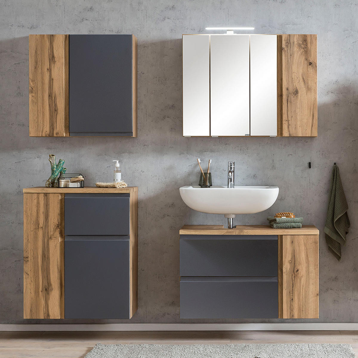 BADMÖBEL-SET Vasto-03 - Grau, Holzwerkstoff (85/200/35cm) - Lomado