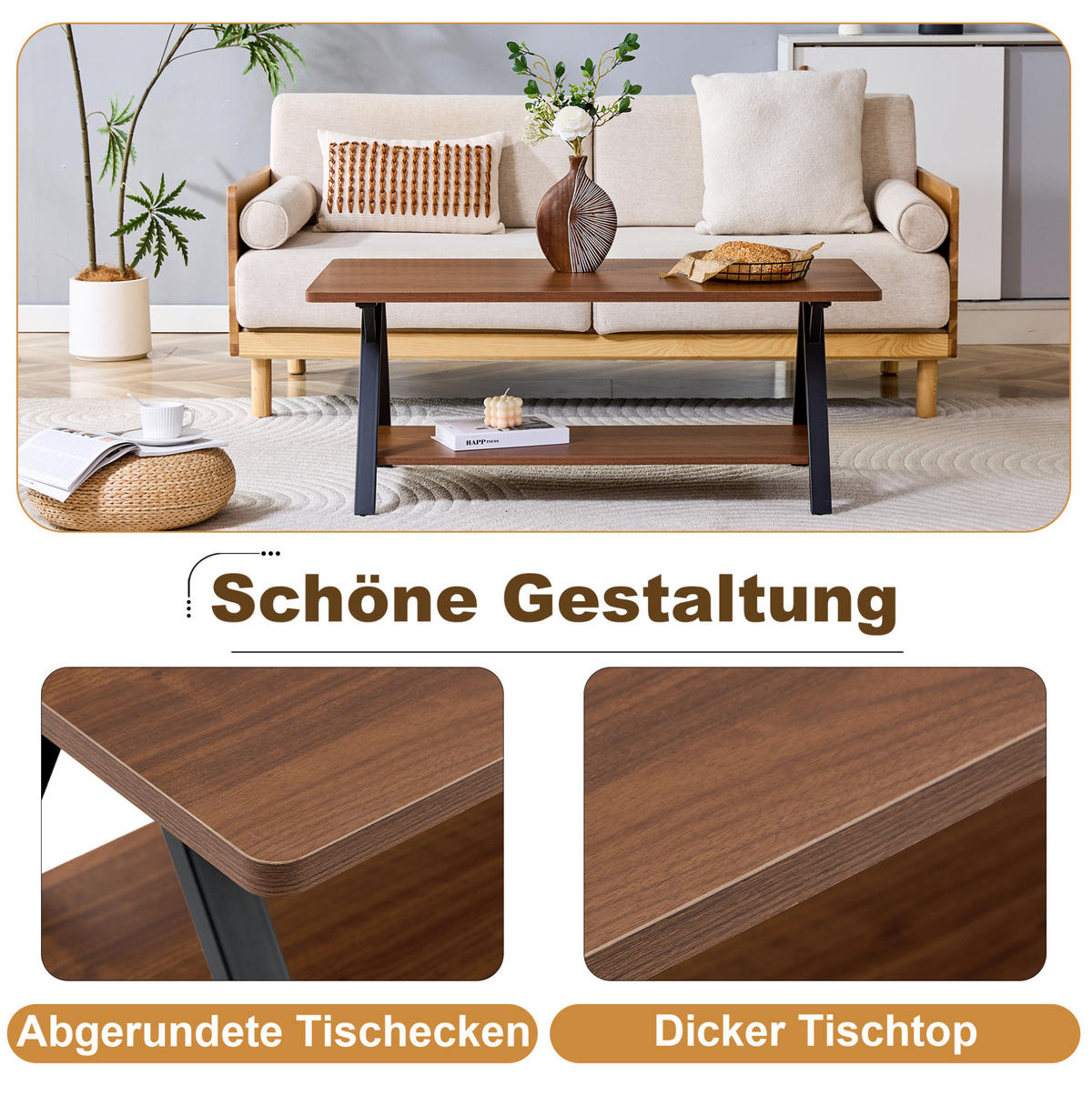 COUCHTISCH 110/57/44.5 cm in Walnuss aus MDF mit Stauraumregal - Walnussfarben, Holzwerkstoff (110/57/44.5cm) - OKMYHOME