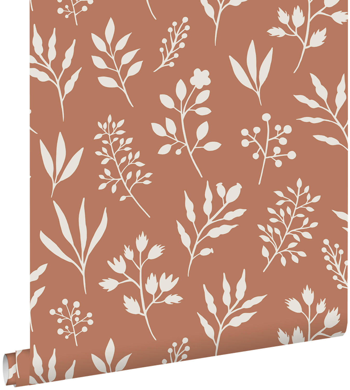TAPETE Blumenmuster im skandinavischen Stil 53 cm x 10.05 m - Orange, Papier (53/1000cm) - ESTAhome