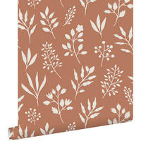 TAPETE Blumenmuster im skandinavischen Stil 53 cm x 10.05 m - Orange, Papier (53/1000cm) - ESTAhome