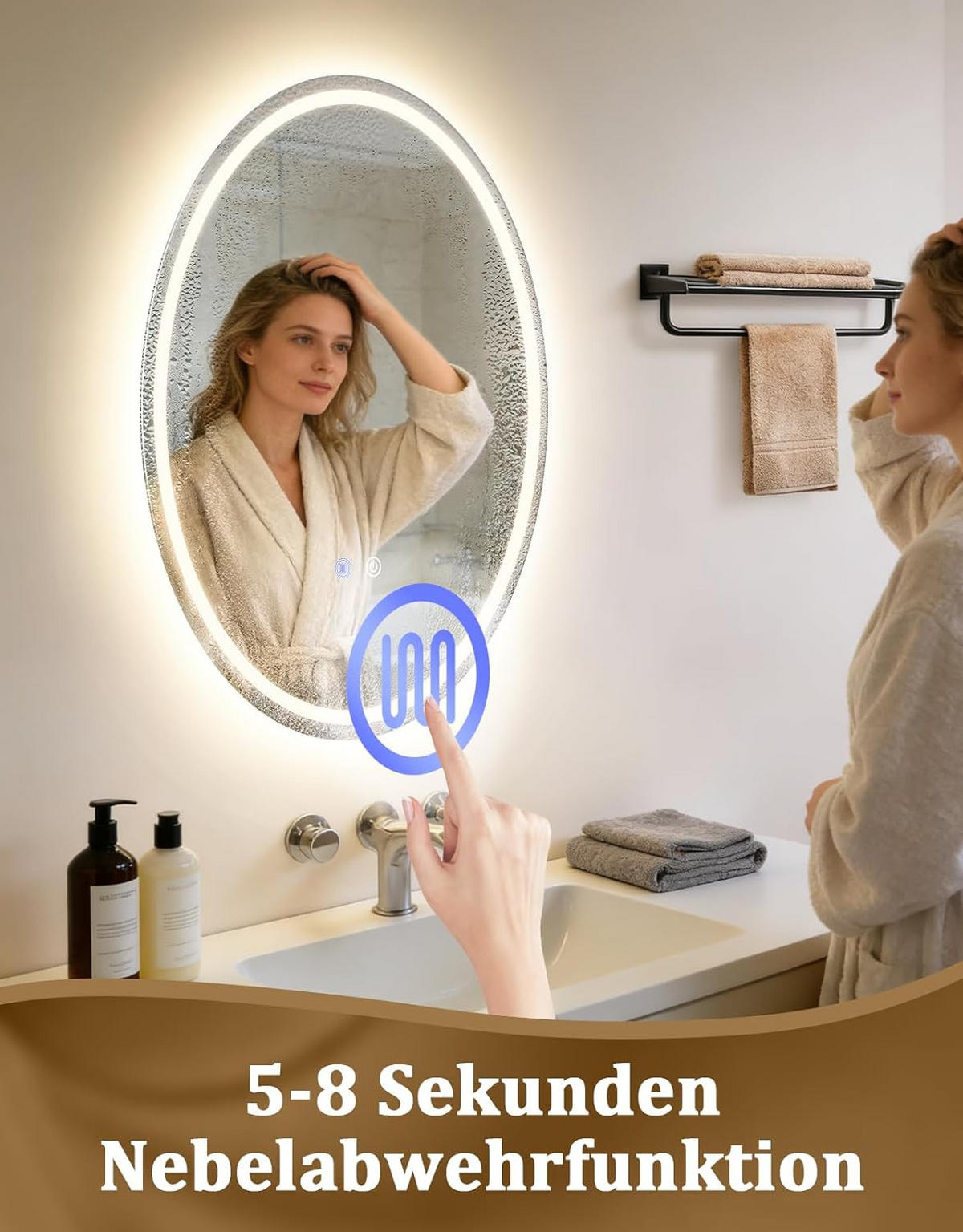 BADSPIEGEL mit Beleuchtung Kerenor 3/50/70 cm - Weiß, Glas (50/70/3cm) - ZMH