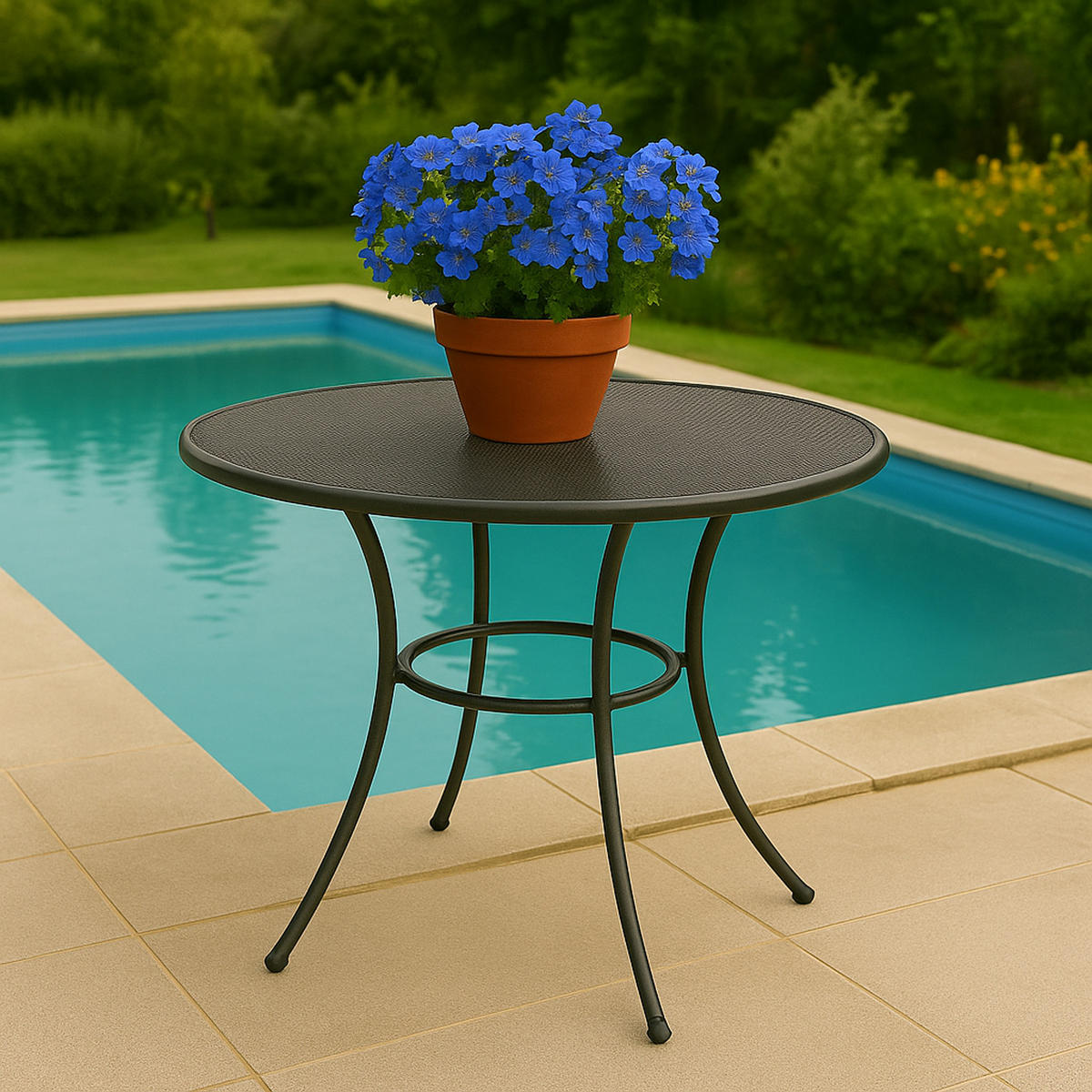 GARTENTISCH Roma 110cm rund mit Schirmloch aus Streckmetall - Grau, Metall (110/110/72cm) - TPFGarden
