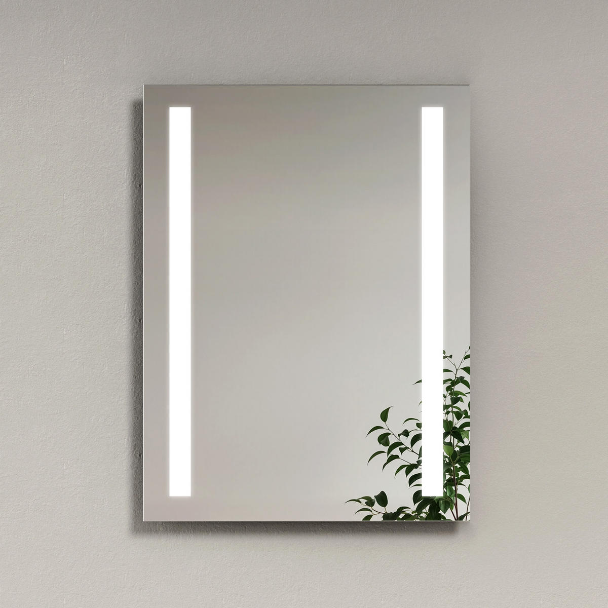 BADSPIEGEL mit Beleuchtung Rechteckig Umweltfreundlicher Silberspiegel 80/60 cm - Weiß, Glas (60/80/3.5cm) - EMKE