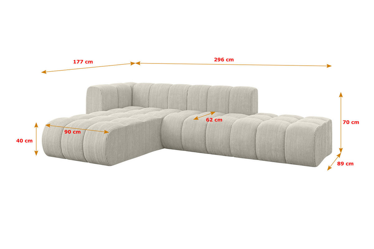 ECKSOFA modulares Sofa Zuvon-L1 - 296x177x70 cm Creme - Hellgrau/Creme, Holzwerkstoff/Textil (296/177cm) - ALTDECOR
