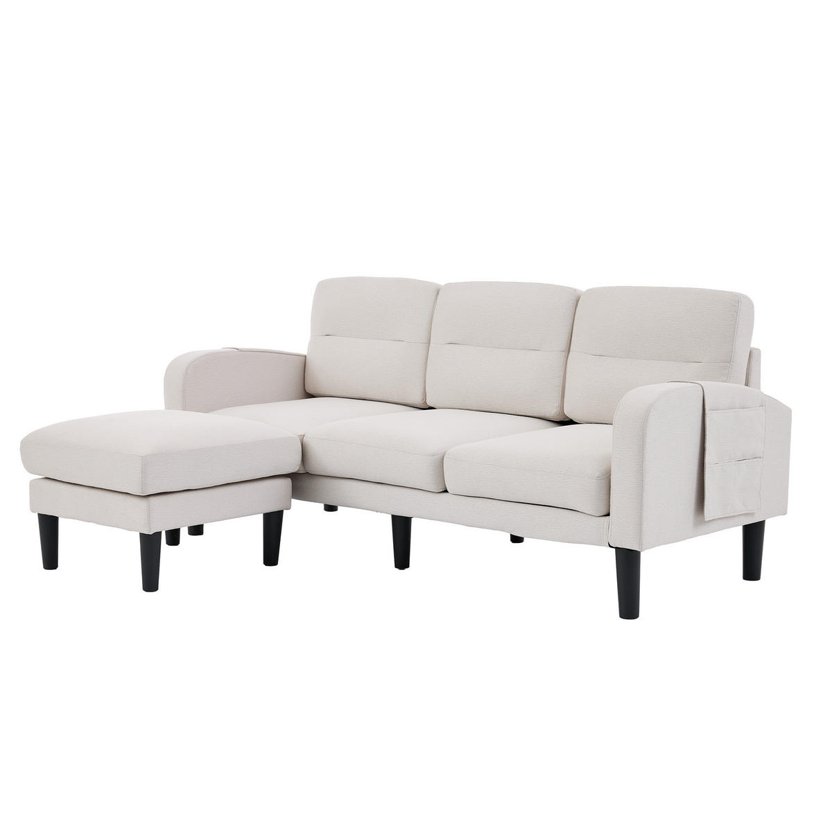 ECKSOFA 204/136/80 cm aus Stoff mit Chaiselongue und Seitentaschen Beige - Beige, Textil (136/204cm) - Modenvie