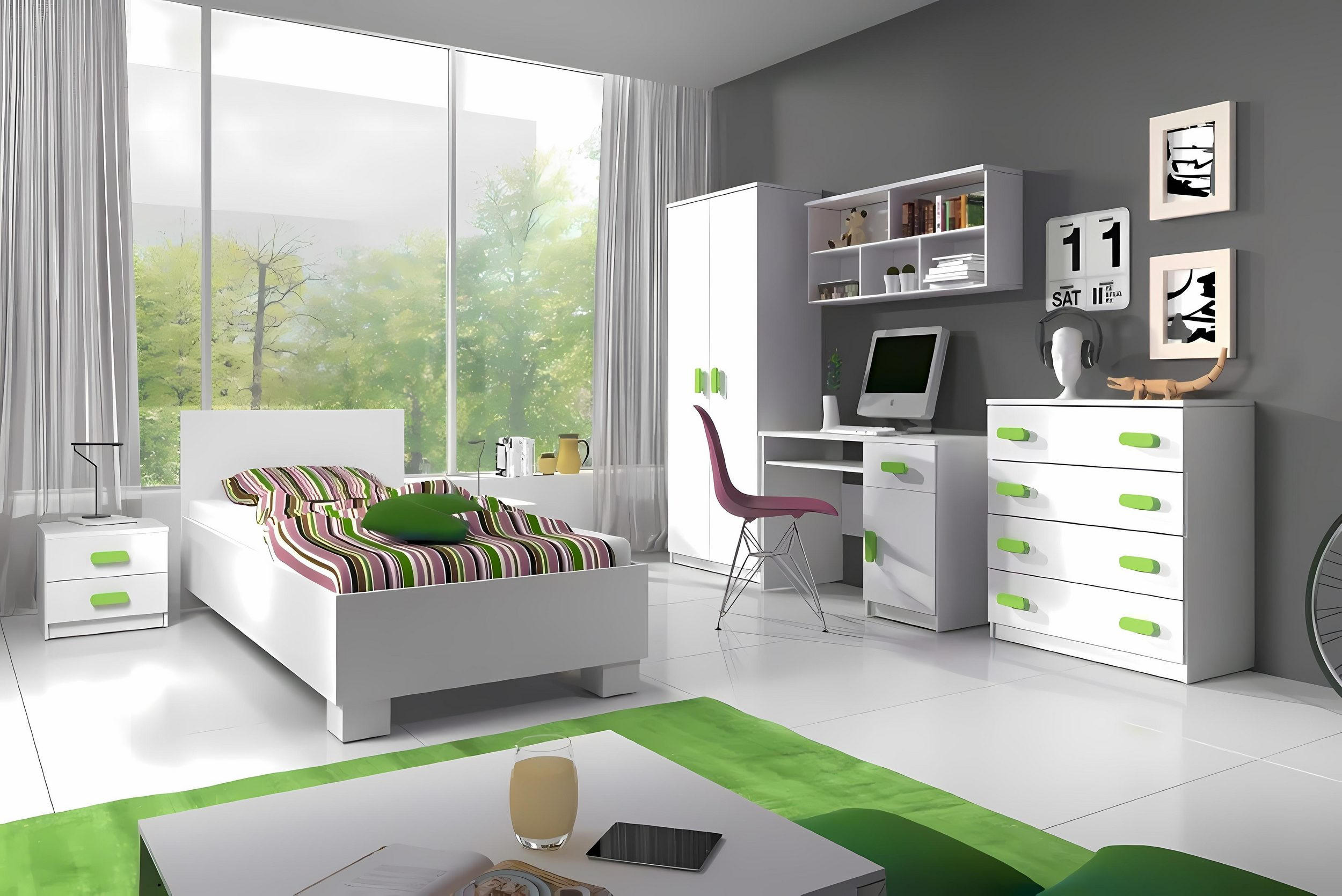 Thumbnail - Deine Möbel 24 Kinderzimmer-Set, Weiß, Grün, Holzwerkstoff, 419x193x206 cm, Kinder- & Jugendzimmer, Jugendmöbel, Komplet...