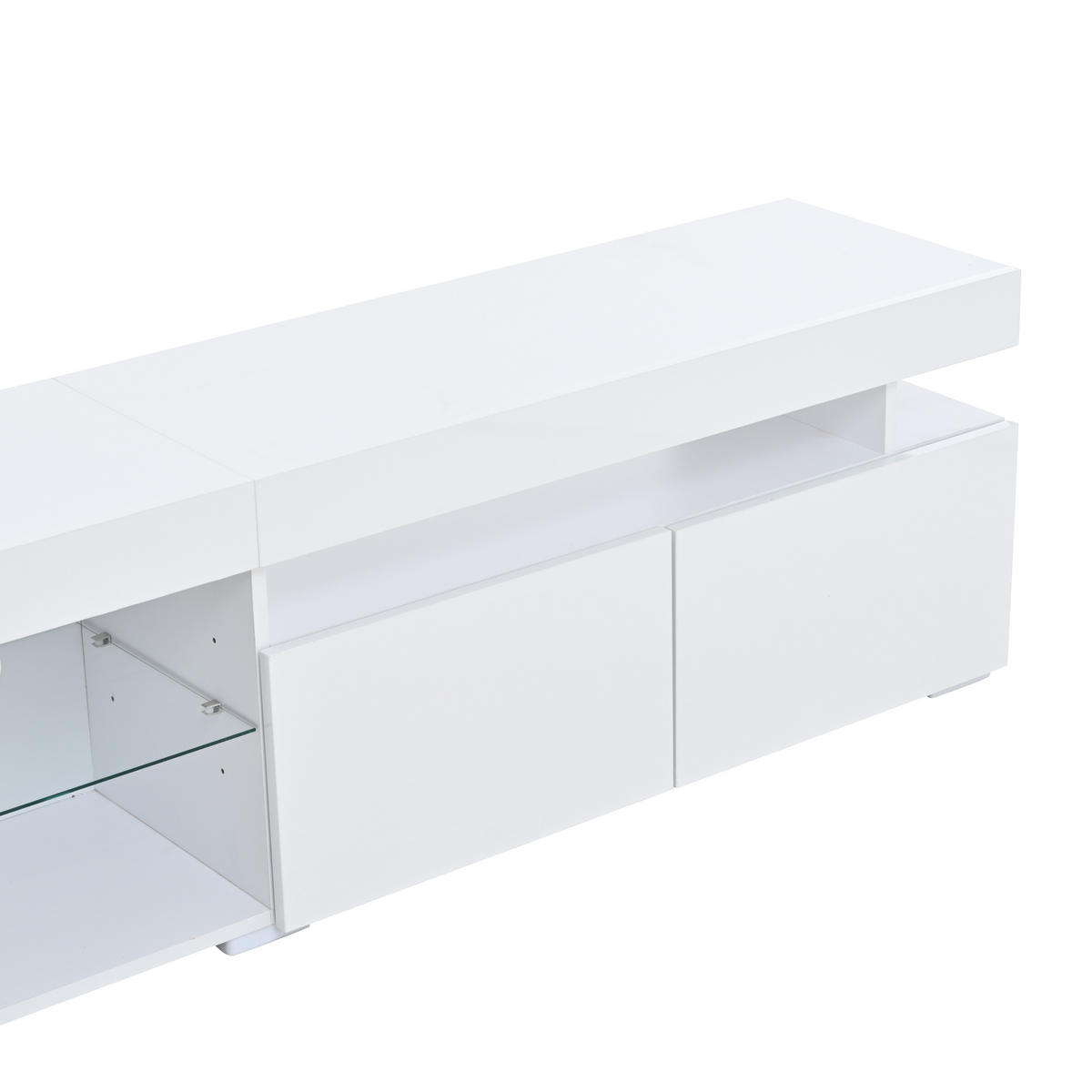 LOWBOARD in Weiß Hochglanz-TV-Schrank mit verstellbaren Einlegeböden für Fernseher bis ca. 80 Zoll, B180/T35/H45 cm - Weiß, Glas/Holzwerkstoff (180/45/35cm) - STILVORA